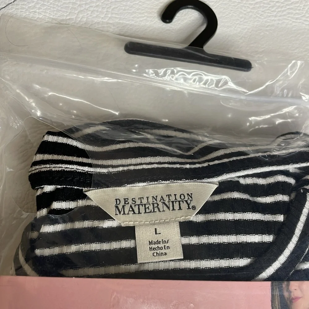 Side Ruched Destination Maternity Bodycon Black and White Striped Dress NWT - Picture 5 of 6
